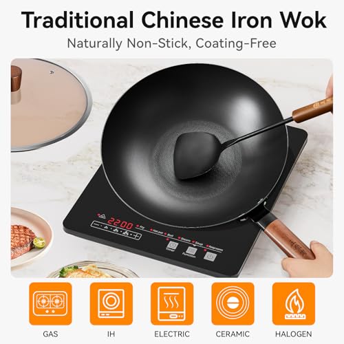 12.6" Carbon Steel Wok Pan with Lid