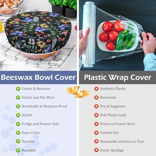 5Pcs Reusable Beeswax Elastic Bowl Covers for Bread Proofing and Food Cover (5 Count)