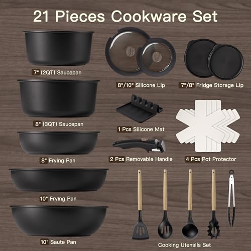 21 Pcs Pots and Pans Set Non Stick