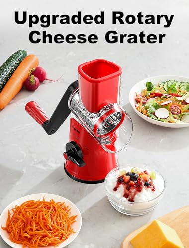 Rotary Cheese Grater Vegetable Shredder With 6 Interchangeable Blades No Slip Suction Base