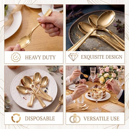 100 Pack Gold Plastic Spoons Disposable (100 Count)