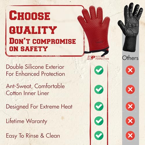 Silicone Griddle Grill Gloves Heat Resistant Oven Mitts