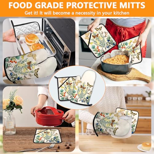 Wildflowers Butterfly Oven Mitts and Pot Holders Sets 4Pcs