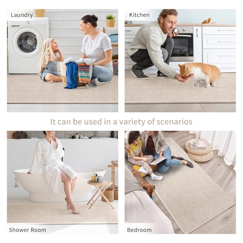 Kitchen Mat Kitchen Rugs Sets of 2 PCS Non Slip Beige 17"x30"+17"x59" (14.3667 Sq Ft)