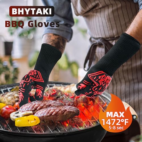 BBQ Gloves 1472F Heat Resistant Anti Slip Long with 2 Hooks (2 Count)