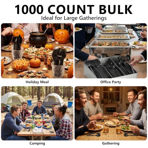 1000 Count Black Plastic Spoons Heavy Duty