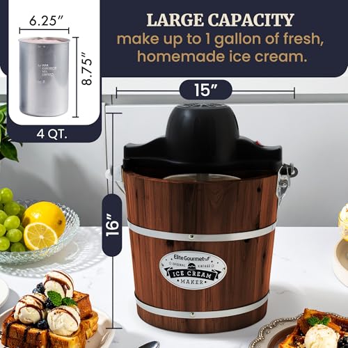 EIM418 4Qt Old Fashioned Walnut Wood Bucket Ice Cream Maker