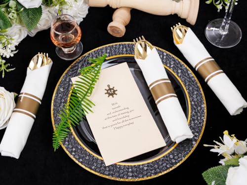 400PCS Gold Wrapped Silverware Set Disposable Hammered for Weddings (400 Count)
