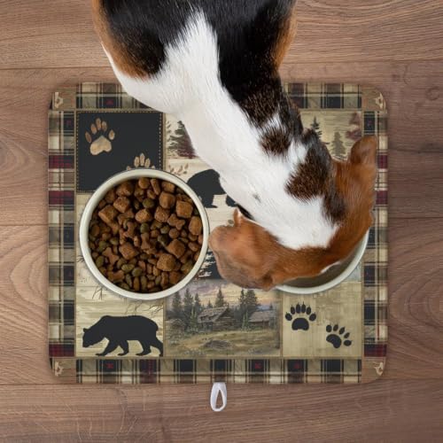 Black Bear Dish Drying Mat Forest Cabin Decorative Dishes Pad 16x18 Inch Absorbent Fast Dry Dish Drainer Rack Mats for Kitchen Counter Sink