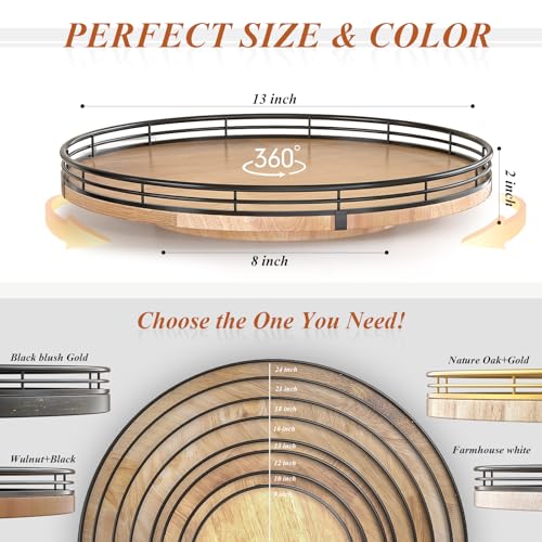13 Inch Farmhouse Oak Lazy Susan Organizer for Table and Cabinet