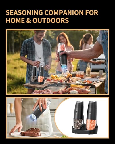 Gravity Electric Salt and Pepper Grinder Set Automatic Shakers Upgraded Pepper Mill with Rechargeable Base (2 Count)