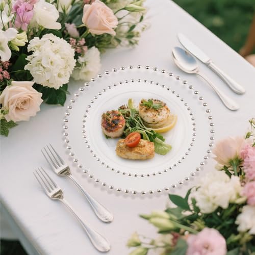 100PCS Clear Plastic Plates with Silver Beads for Bridal Showers (100 Count)