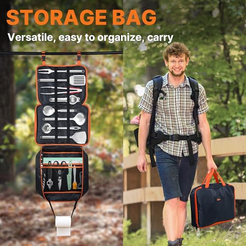 Camping Cooking Utensils Set 34 PCS Camp Kitchen Cookware Kit with Organizer Bag (34 Count)