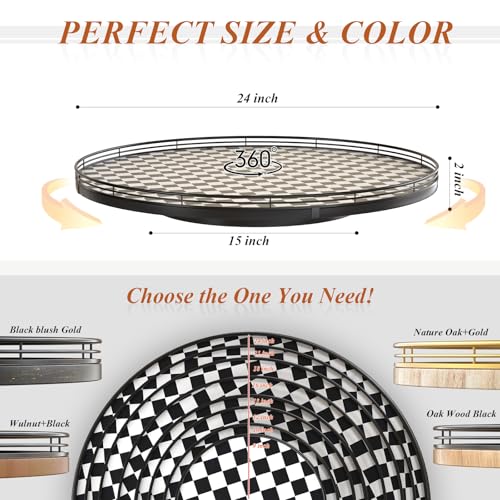 24 Inch Black and White Checkerboard Lazy Susan Decorative Tray