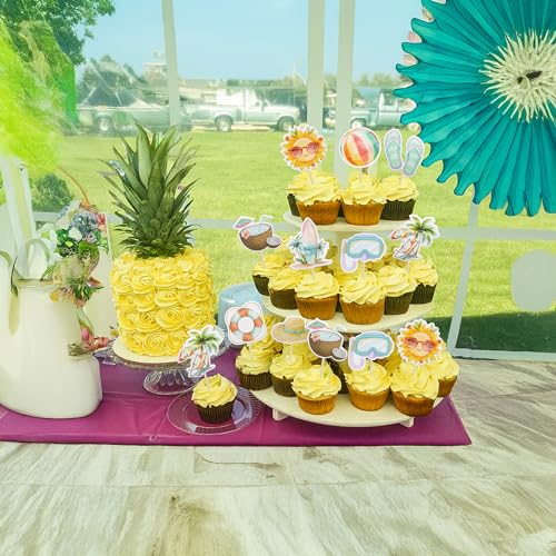 36Pcs Summer Beach Pool Cupcake Toppers Ball Sun Umbrella Diving Goggles Watermelon Water Gun Slippers Cupcake Picks Baby Shower Hawaii Theme Birthday Party Cake Decorations Supplies Multi (36 Count)