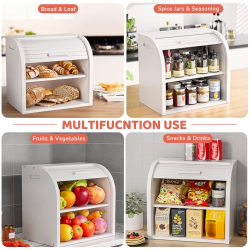 2 Tier Bamboo Bread Box for Kitchen Counter