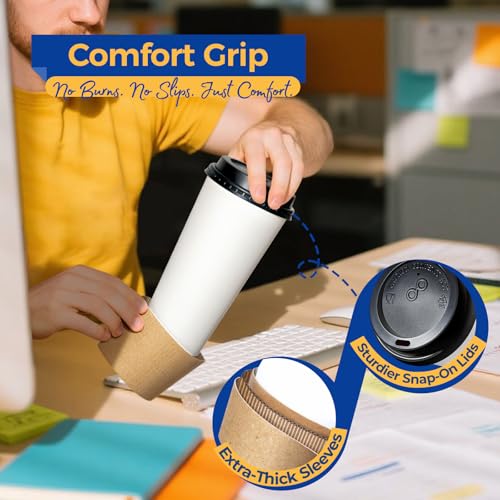 24 oz 100 Pack To Go Coffee Cups with Lids and Sleeves (100 Count)