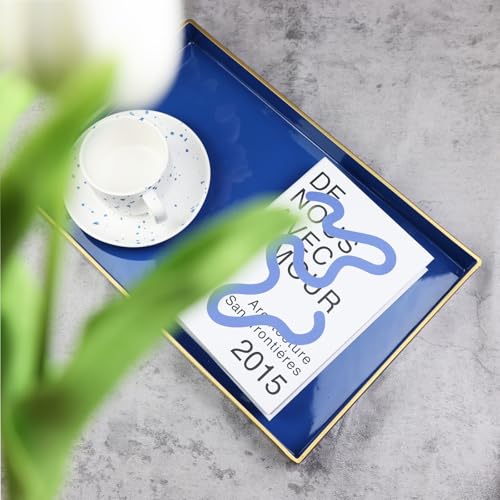 Blue Decorative Serving Tray with Handles