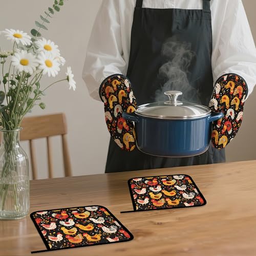 Colorful Rooster Oven Mitts and Pot Holders (4 Count)