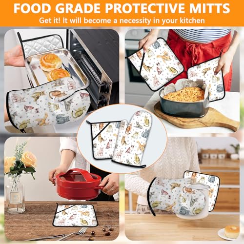 Cute Cats Oven Mitts and Pot Holders Sets 4Pcs