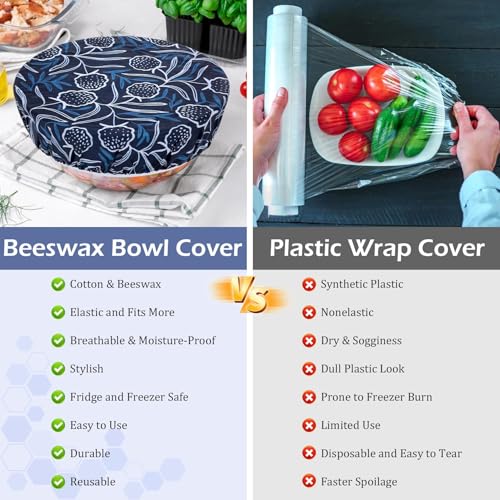 5Pcs Reusable Beeswax Elastic Bowl Covers for Bread Proofing and Food Cover (5 Count)