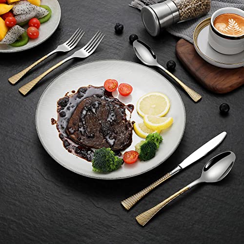 Hammered Silver Gold Silverware Set (30 Count)
