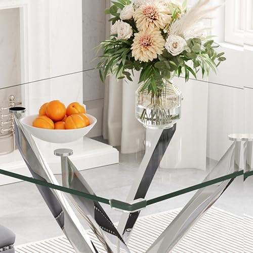 Square Glass Dining Table for 4