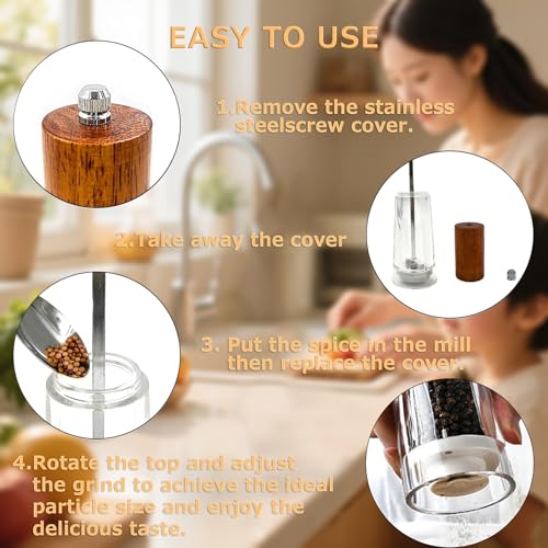 Wooden Salt and Pepper Grinder Set with Base And Acrylic Body Pepper Mill