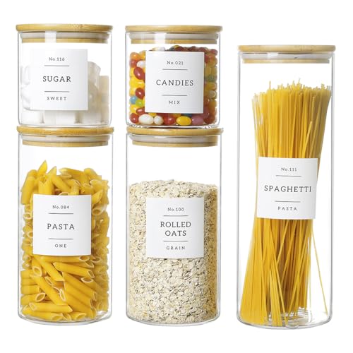 5 Pcs Glass Food Storage Containers With 132 Pantry Labels Preprinted