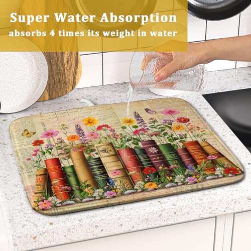 Colorful Books Kitchen Drying Mat