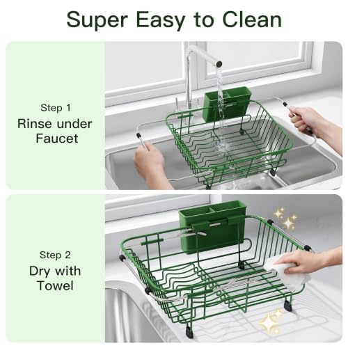 Green Dish Drying Rack in Sink with Utensil Holder