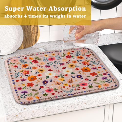 Boho Floral Dish Drying Mat