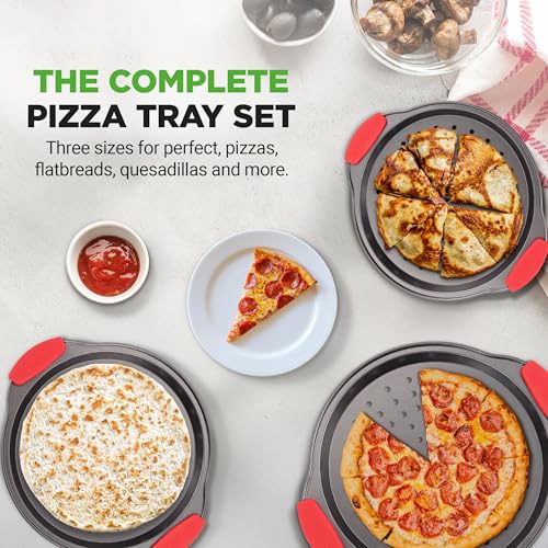 3 Piece Pizza Tray Set with Silicone Handles