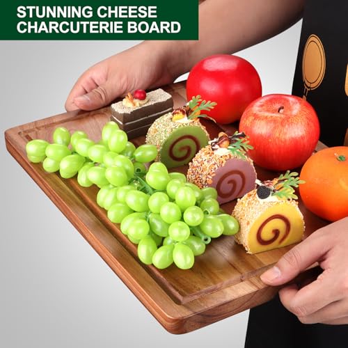 Extra Large Acacia Wood Cutting Board Set of 3 Wooden Chopping Board With Holder Fruit Cutting Boards Charcuterie Boards for Kitchen Bread Cheese Serving Board Meat Cutting Board Carving Board (3 Count)