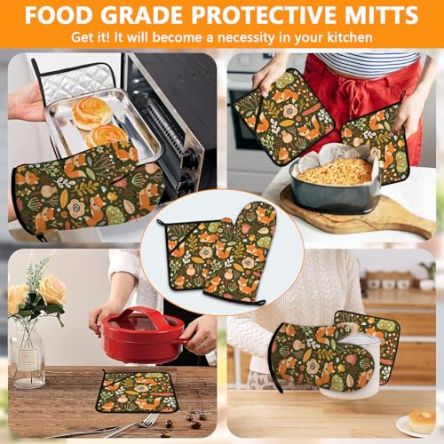 Fox Flower Oven Mitts and Pot Holders Sets 4Pcs