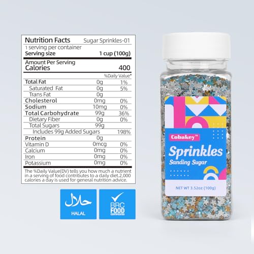 Sanding Sugar Edible Silver Glitter Stars Mix (3.5 Ounce)