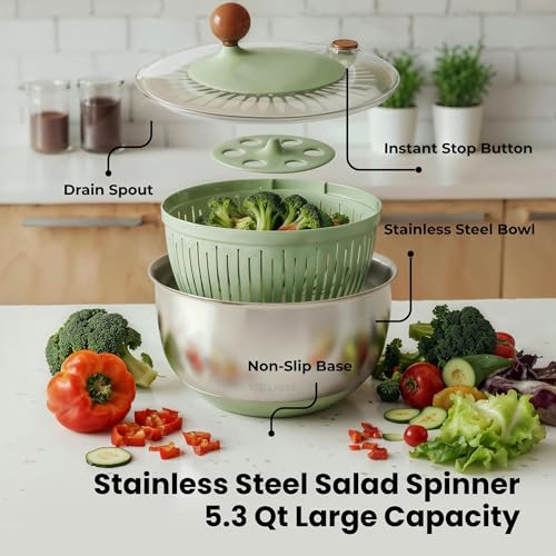 Large Stainless Steel Salad Spinner 5.3QT (169.6 Fl Oz)