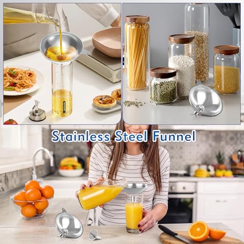 Stainless Steel Funnel with 30 Mesh Filter Food Grade Metal Funnel for Kitchen