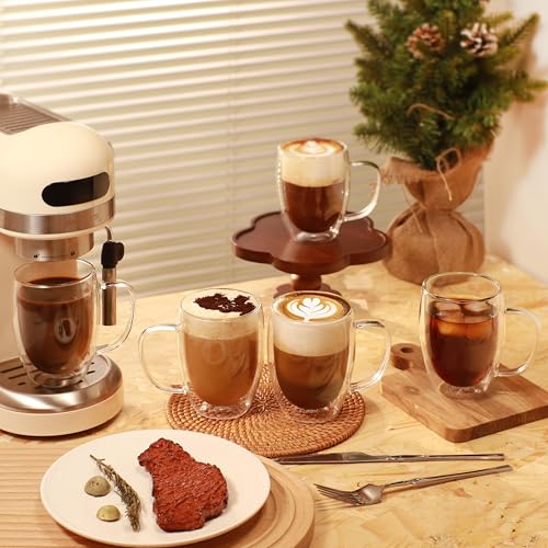 12oz Double Walled Glass Coffee Mugs (4 Count)