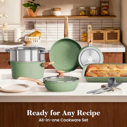 17Pcs Green Induction Cookware Set