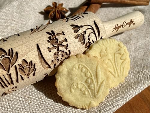 SEASONS 3 Mini Embossed Rolling Pin Set. Wooden Laser Cut Mini Rolling Pins for cookies or clay with spring flowers