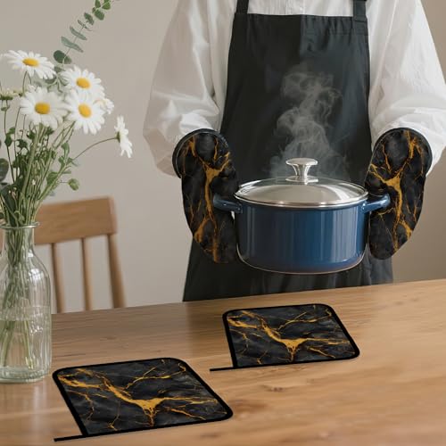 Marble Oven Mitts and Pot Holders Set (4 Count)