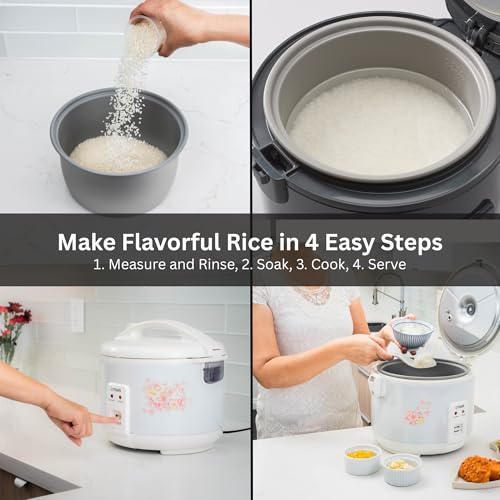 JNP-1000-LF 5.5 Cup Capacity White Rice Cooker with Non-Stick Inner Pot, Retractable Power Cord, and Keep Warm up to 12 hours (Flower)