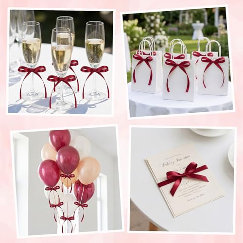 30 Pack Bow Cake Toppers Wine Red Ribbon Bows for Cake Back to School Decor (30 Count)