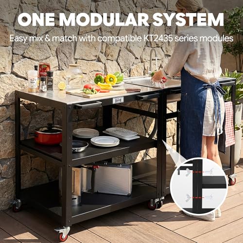 3 Shelf Pizza Oven Table with Lockable Wheels