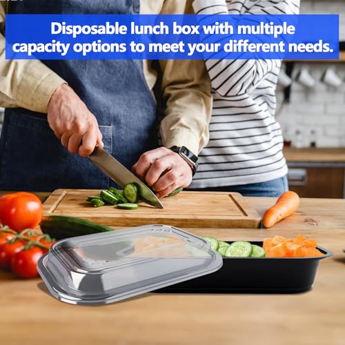 50 Pack (100-Piece) - 38oz Meal Prep Containers Salad & Snack Storage for Lunch | BPA Free & Leakproof Food Containers | To Go Take Out Plastic Bento Box | Microwave, Freezer, Dishwasher Safe (50 Count)