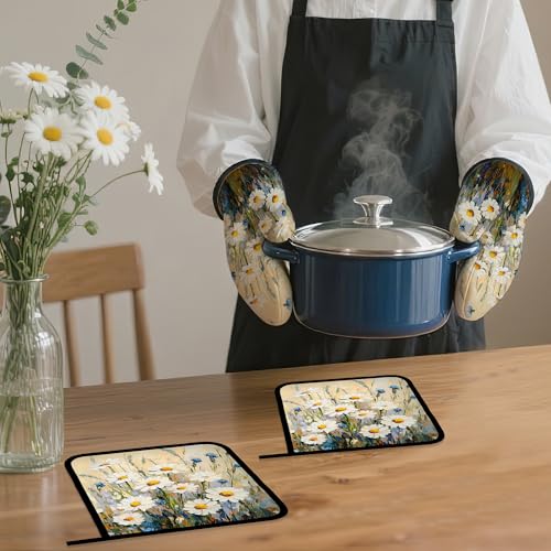 Vintage Daisy Flower Oven Mitts and Pot Holders (4 Count)