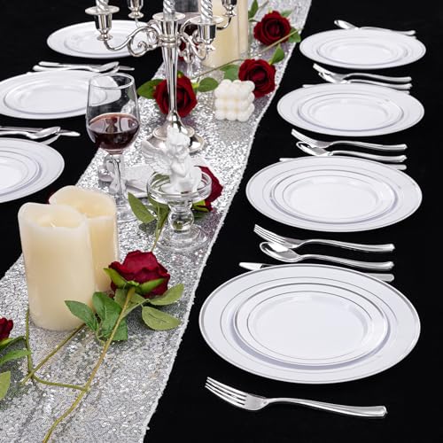 200 Pcs Silver Plastic Plates (200 Count)