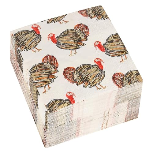 100 Pack Turkey Thanksgiving Cocktail Napkins for Party Supplies (100 Count)