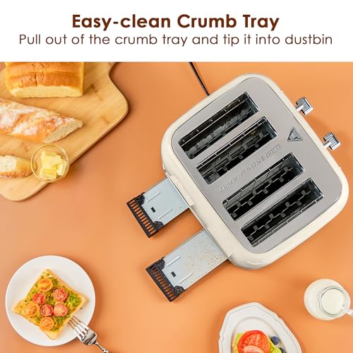 Toaster 4 Slice Retro Stainless Steel with Extra Wide Slots Bagel